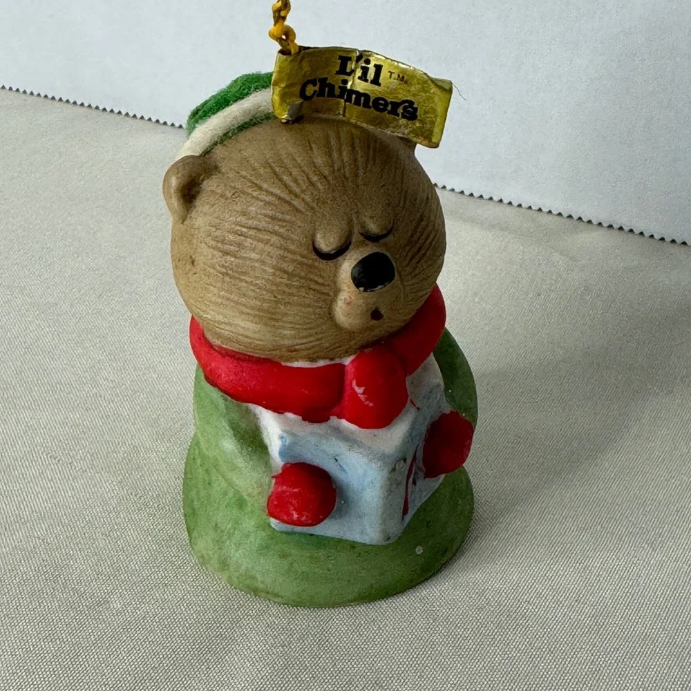 Lot 4 VTG Porcelain Bell Ornaments‎ Jasco Santa Bear Girl Dog Cat Christmas